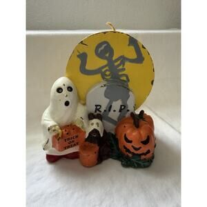 Vintage Halloween Candle Ghost Pumpkins Moon Gravestone Skeleton Unburned 5.5”